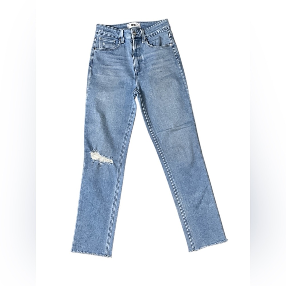 Paige Sarah Slim Crop High Rise Distressed Raw Hem Straight Leg Jeans Size 24